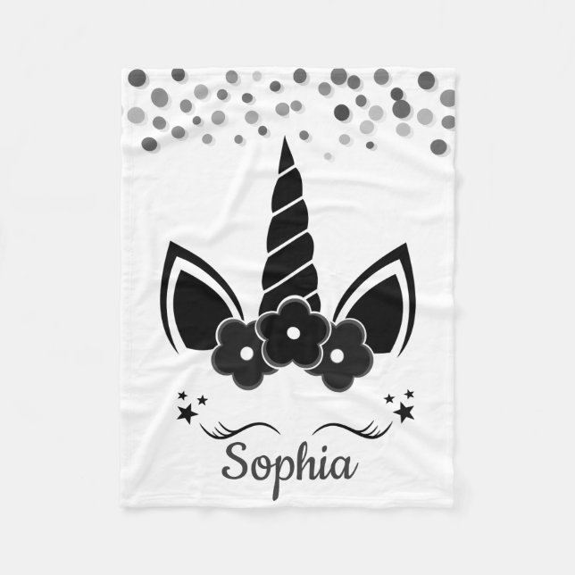 Manta Polar Unicornio personalizado con pony negro (Anverso)