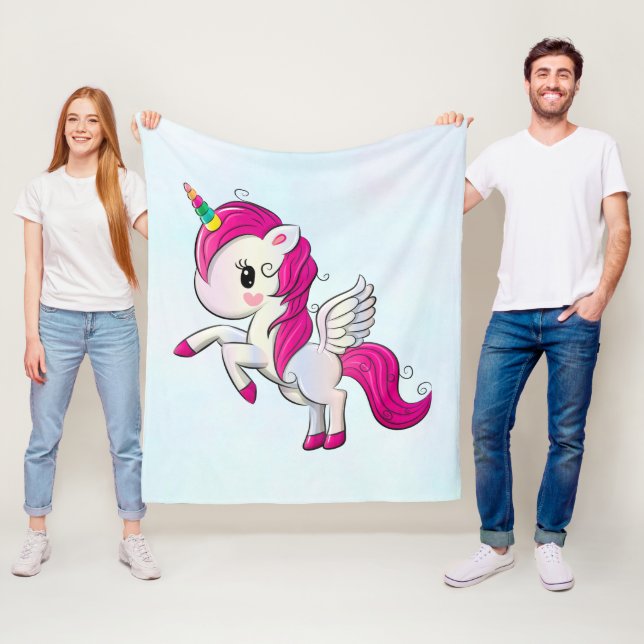 Manta Polar Unicornio rosado con alas (In situ)