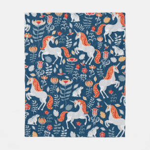Manta Polar Unicornios, conejos, pájaros, flores en un fondo