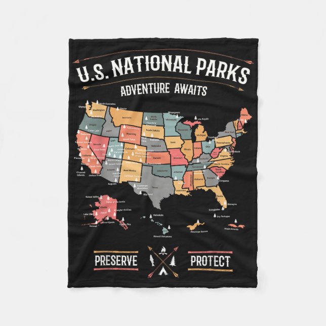 Manta Polar Us National Parks Map Preserve Protect Hiking Camp (Anverso)