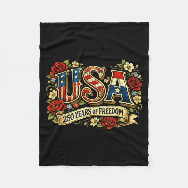 Manta Polar Usa 250 years of freedom floral rose patriotic (Anverso)
