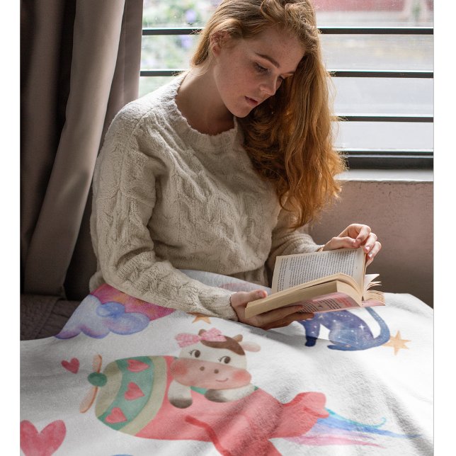 Manta Polar Vaca Cuta, Avión, Gatos, Luna, Paro, Acuarela (Subido por el creador)