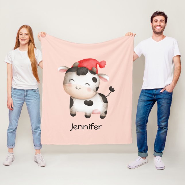 Manta Polar Vaca feliz en un Gorra rojo lindo (In situ)