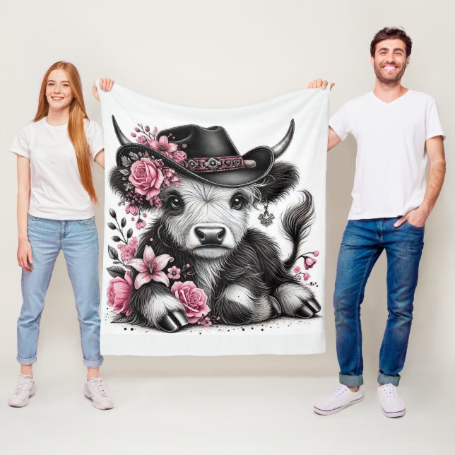 Manta Polar Vaca Highland Con Gorra Floral (In situ)