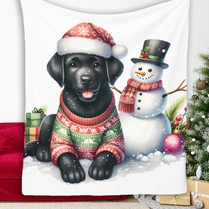 Manta Polar Vacaciones de invierno de perro porcino negro de l