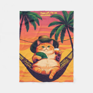Manta Polar Vacaciones divertidas de gato de verano retro