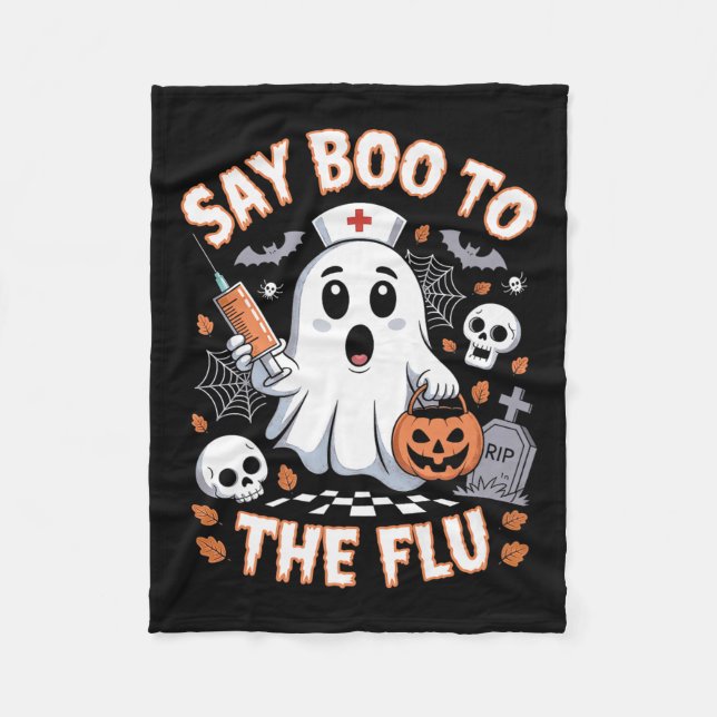 Manta Polar Vacuna De Halloween De Fantasma Retro Para Enferme (Anverso)