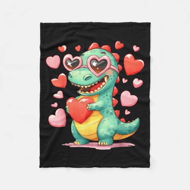Manta Polar Valentine Dinosaur Trex Holding Heart Girl Sunl Bo (Anverso)