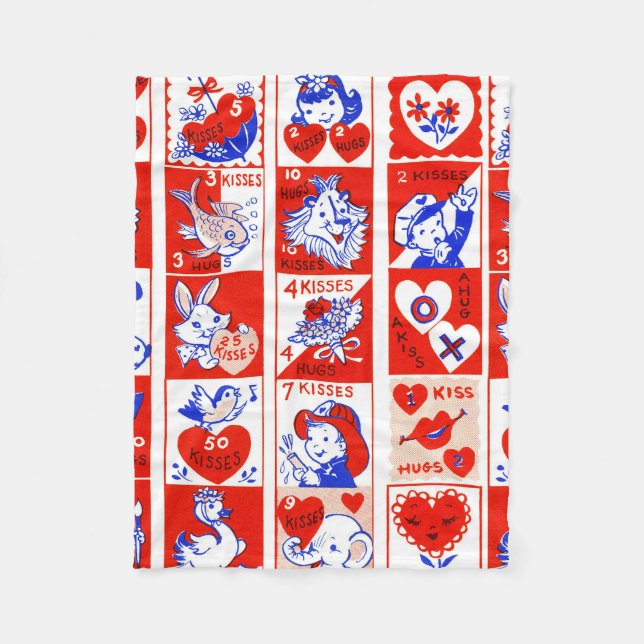 Manta Polar Valentine Retro Love Hugs Cute Pattern (Anverso)