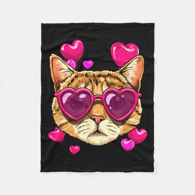 Manta Polar Valentines Ca Kitten Wearing Sungl Heart Cat Lover (Anverso)