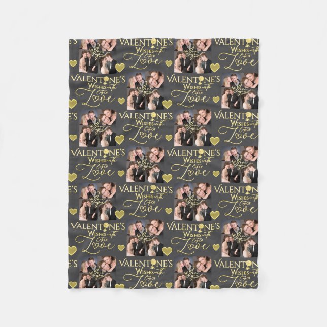 Manta Polar Valentine's Day Elegant Gold Photo Collage  (Anverso)