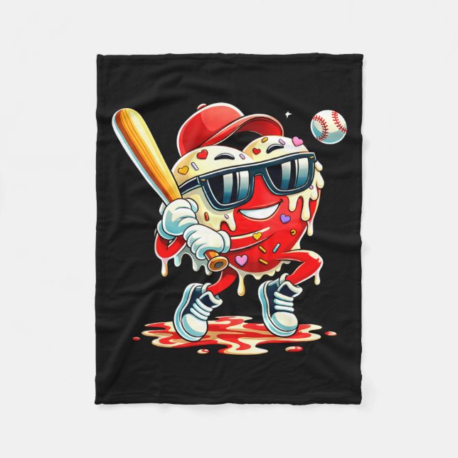 Manta Polar Valentines Day Heart Baseball Drip Ice Cream Boys  (Anverso)