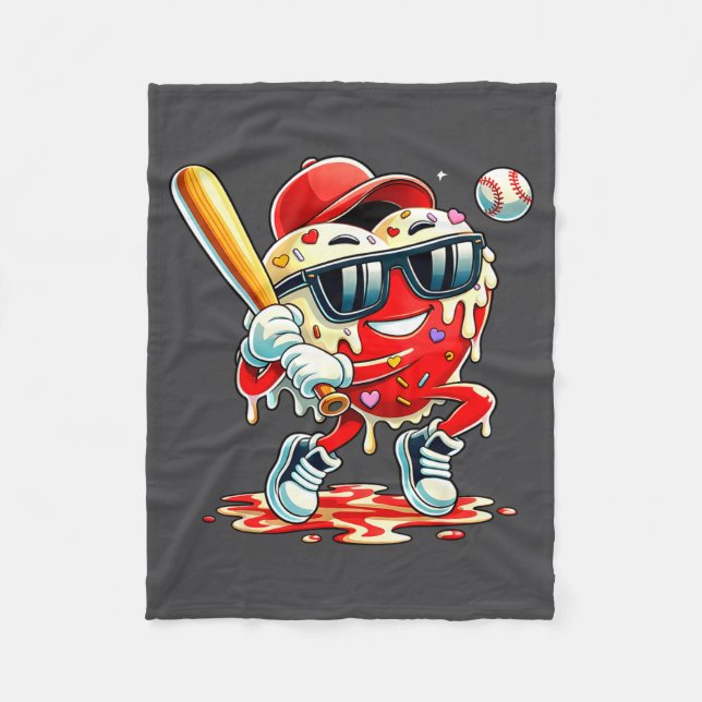 Manta Polar Valentines Day Heart Baseball Drip Ice Cream Boys  (Anverso)