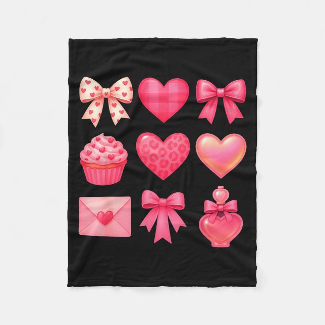 Manta Polar Valentines Day Hearts Leopard Coquette Bow Party W (Anverso)
