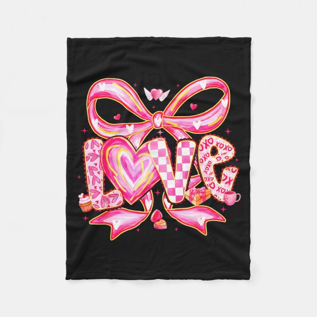 Manta Polar Valentines Day Love Funny Coquette Bow Checkered X (Anverso)