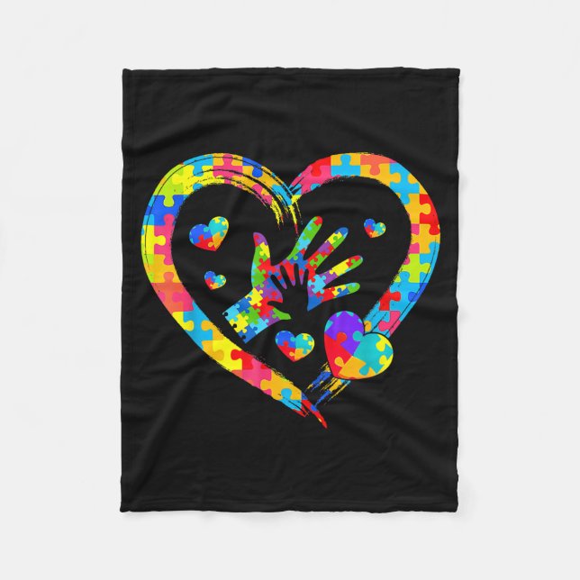 Manta Polar Valentines Day Love Heart Autism Awareness Puzzle  (Anverso)