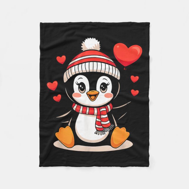 Manta Polar Valentine's Day Penguin Heart Balloon Cute  (Anverso)