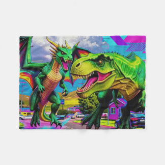 Manta Polar Vamos a Jugar - Dragón Verde y Dinosaurio