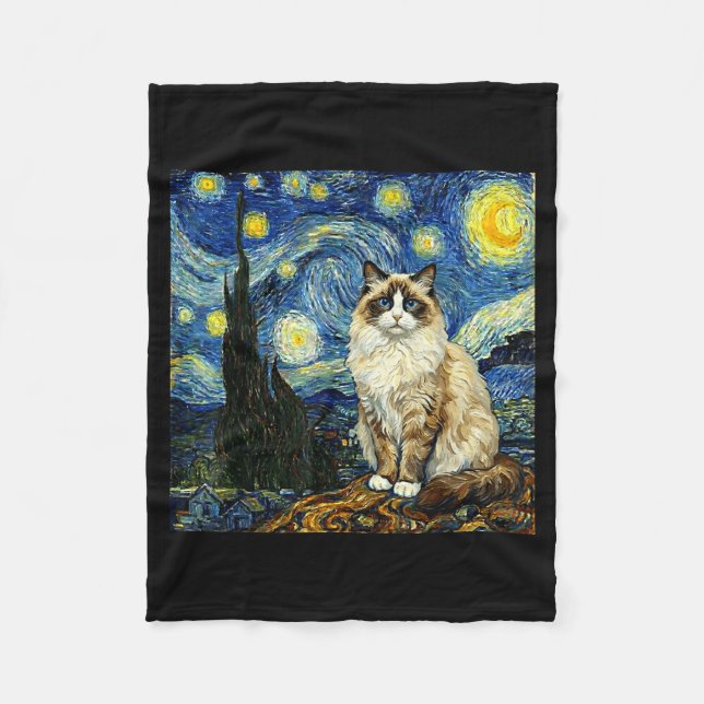 Manta Polar Van Gogh Art Starry Night - Funny Ragdoll Cat Arti (Anverso)