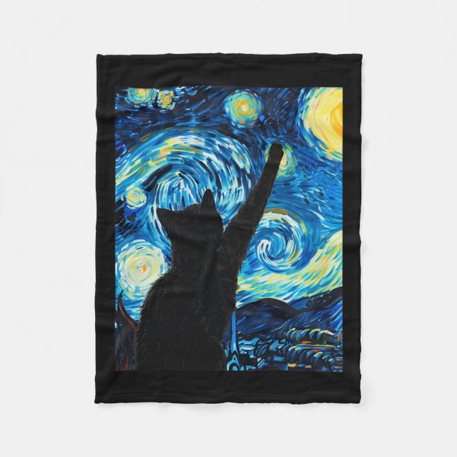 Manta Polar Van Gogh Starry Night Cat Lover Kitten (Anverso)