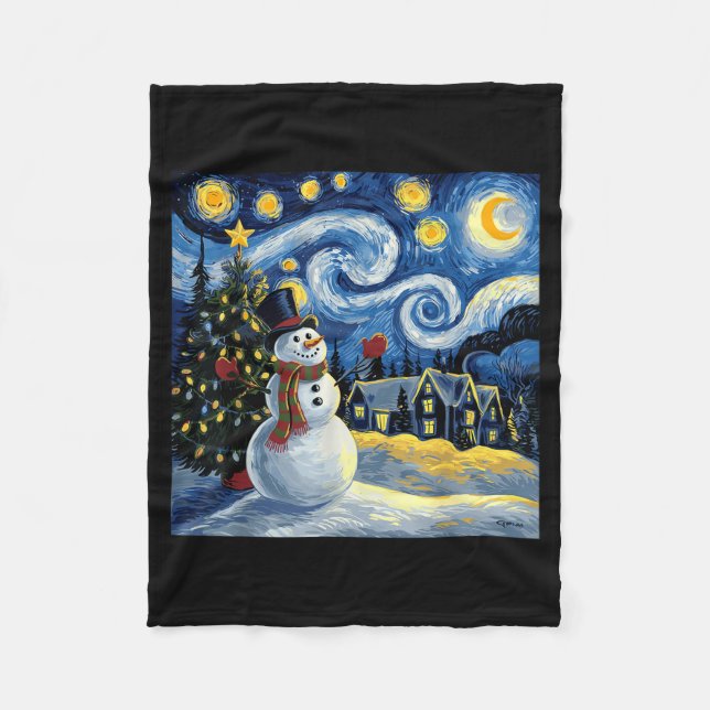 Manta Polar Van Gogh Starry Night Christmas Snowman Winter Sno (Anverso)
