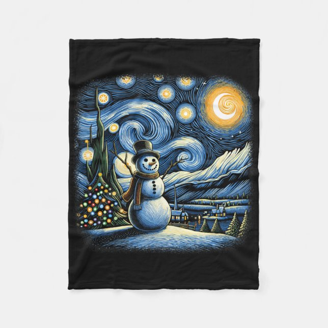 Manta Polar Van Gogh Starry Night Christmas Snowman Winter Sno (Anverso)