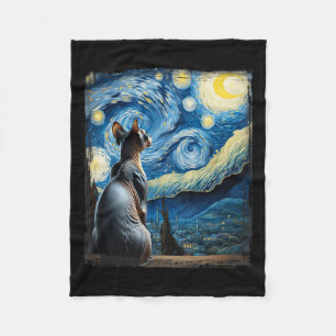 Manta Polar Van Gogh Starry Night Style Artistic Sfinx Cat
