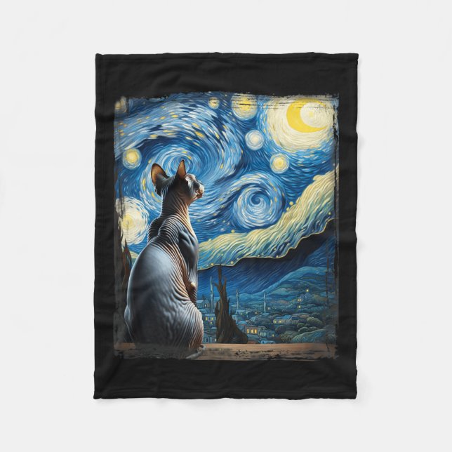Manta Polar Van Gogh Starry Night Style Artistic Sfinx Cat (Anverso)