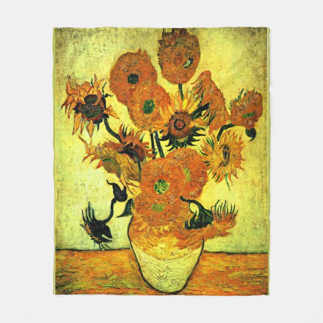 Manta Polar Van Gogh - Sunflowers 14, famosa pintura, (Anverso)
