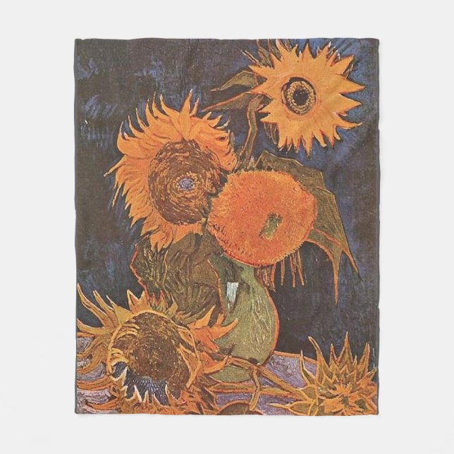 Manta Polar Van Gogh - Vida fija con cinco girasoles, (Anverso)