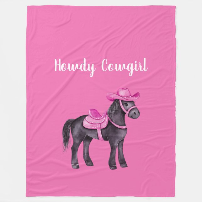 Manta Polar Vaquera Rosa Howdy Caballo (Anverso)