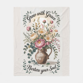 Manta Polar Vase con Florals Crecer con Grace Quote