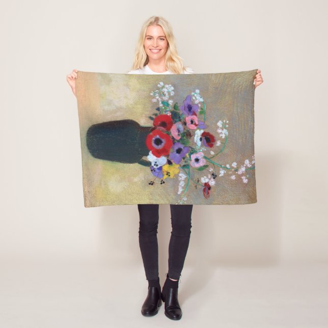 Manta Polar Vase con flores mixtas, Redon (In situ)