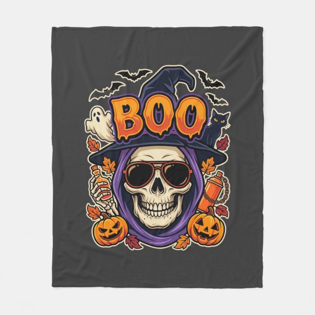 Manta Polar Vector de gafas de sol de cráneo de Halloween Boo (Anverso)