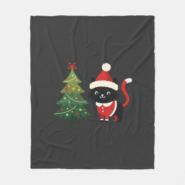 Manta Polar Vector gato de Navidad Santa árbol (Anverso)