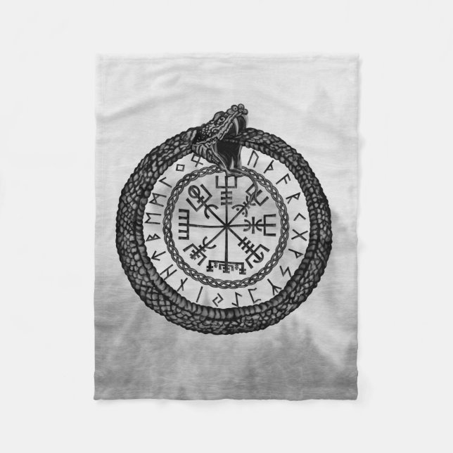 Manta Polar Vegvisir con Ouroboros y las runas - grayscale (Anverso)