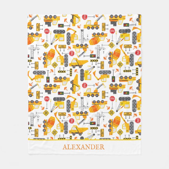 Manta Polar Vehículos de construcción de acuarela para niños p (Anverso)