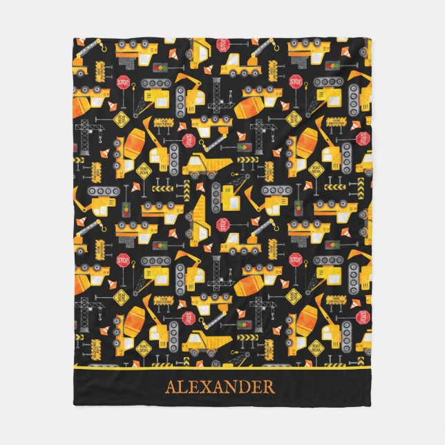 Manta Polar Vehículos de construcción de acuarela para niños p (Anverso)