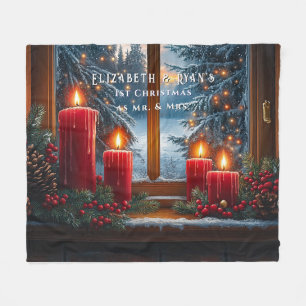 Manta Polar Velas Rojas Bonitas Luces de Navidad Bayas Rojas