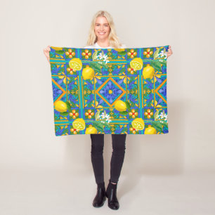 Manta Polar Verano, baldosas sicilianas, cítricos, naranjas, m