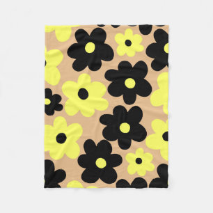 Manta Polar Verano Botánico Floral Tropical Amarillo Negro