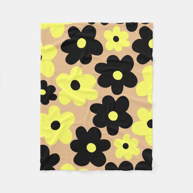 Manta Polar Verano Botánico Floral Tropical Amarillo Negro (Anverso)