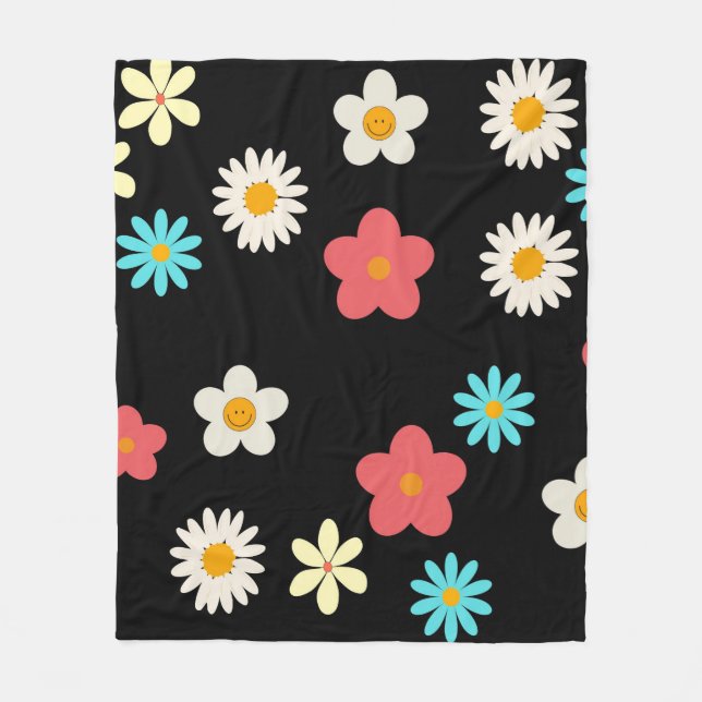 Manta Polar Verano Botánico Floral Tropical Negro (Anverso)