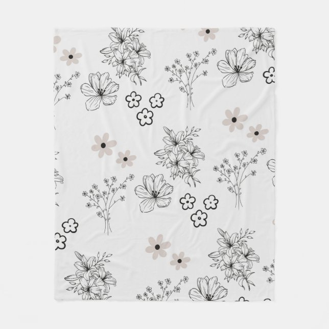 Manta Polar Verano Botánico Floral Tropical Negro Gris (Anverso)