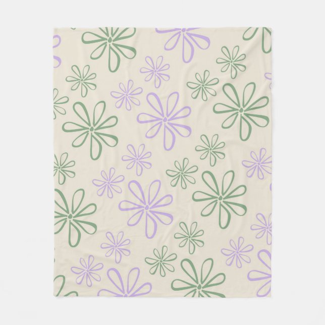 Manta Polar Verano Botánico Floral Verde Púrpura Tropical (Anverso)