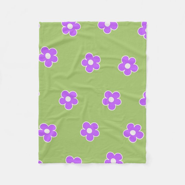Manta Polar Verano Botánico Floral Verde Púrpura Tropical (Anverso)