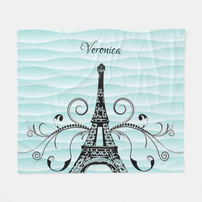 Manta Polar Verde azulada Torre Eiffel Flourie Fleece Blanket (Frente (Horizontal))