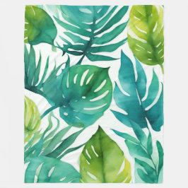 Manta Polar Verde azuladas hojas tropicales blancas verdes