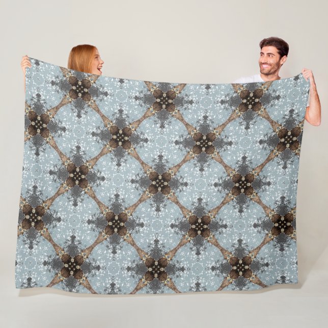 Manta Polar Verde azulado, gris, bronce, patrón de flor ventil (In situ)