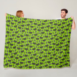MANTA POLAR VERDE CON BATES DE GATOS DE HALLOWEEN NEGRO